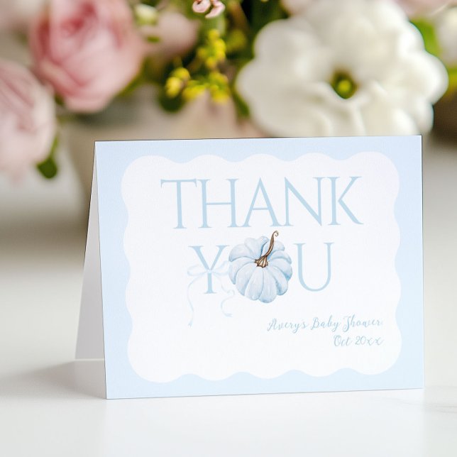 Carte De Remerciements Citrouille bleu C'est un garçon Baby shower d'auto (Créateur téléchargé)