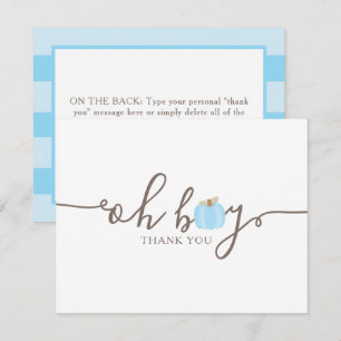 Carte De Remerciements Citrouille bleu Oh Baby shower garçon Automne Merc