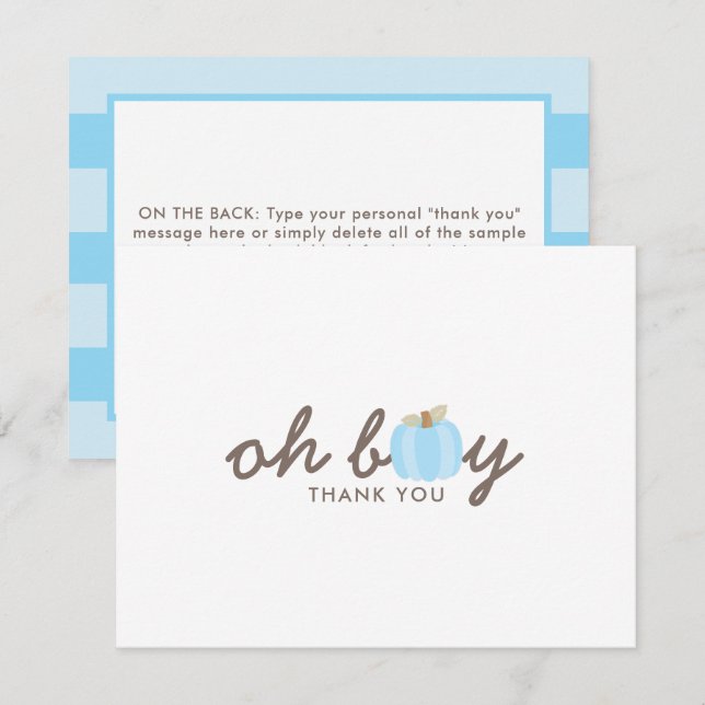 Carte De Remerciements Citrouille Bleu Oh Garçon Automne Baby shower Merc (Devant / Derrière)