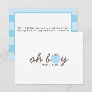 Carte De Remerciements Citrouille Bleu Oh Garçon Automne Baby shower Merc