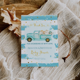 Carte De Remerciements Citrouille Blue Gold Automne Baby shower d'automne