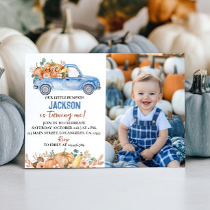 Carte De Remerciements Citrouille Blue Truck 1er anniversaire Photo Invit
