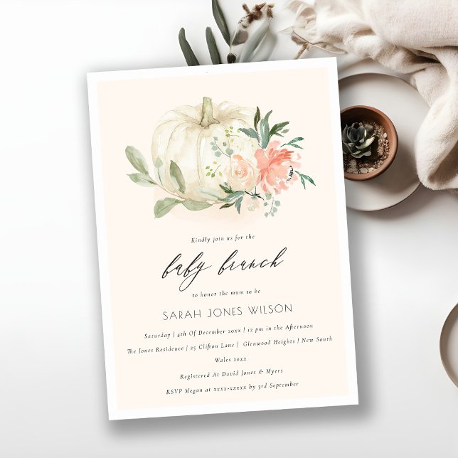 Carte De Remerciements Citrouille Blush Floral Baby Brunch Douche Invitat (Créateur téléchargé)