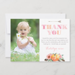Carte De Remerciements Citrouille bohème Roses automne fête d'anniversair