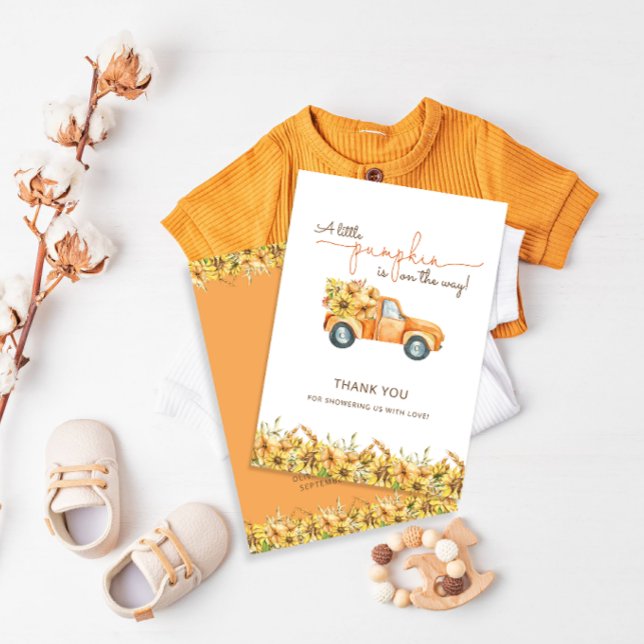 Carte De Remerciements Citrouille Boho Rustique Automne Baby shower Flora (Créateur téléchargé)
