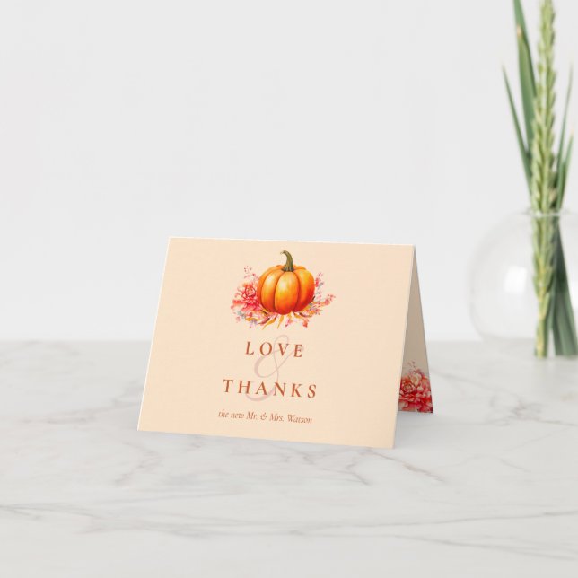 Carte De Remerciements Citrouille d'automne Botanical Mariage Hébergement (Devant)