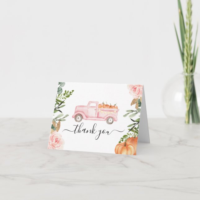Carte de remerciements Citrouille de camion rose (Devant)