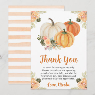 Carte De Remerciements Citrouille de chute d'aquarelle et Baby shower de 