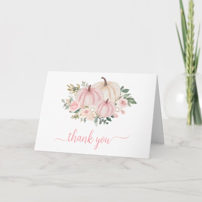 Carte De Remerciements Citrouille de fleurs de automne rose (Devant)