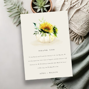 Carte De Remerciements Citrouille de tournesol rustique Floral Mariage d'