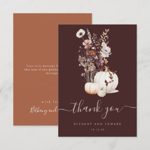 Carte De Remerciements Citrouille  Fleur sauvage Boho Automne Mariage
