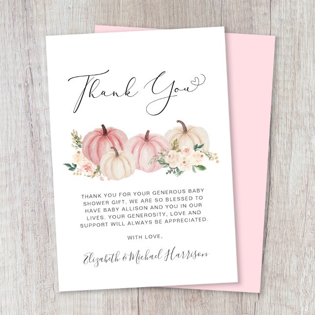 Carte De Remerciements Citrouille Floral Aquarelle bébé fille douche (Créateur téléchargé)