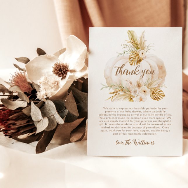 Carte De Remerciements Citrouille Floral Automne Baby shower neutre (Créateur téléchargé)