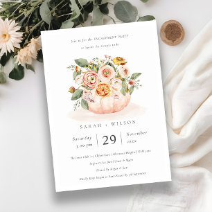 Carte De Remerciements Citrouille Floral Blush Rose Muet Fiançailles Invi