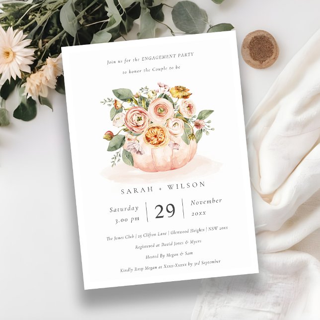 Carte De Remerciements Citrouille Floral Blush Rose Muet Fiançailles Invi (Créateur téléchargé)