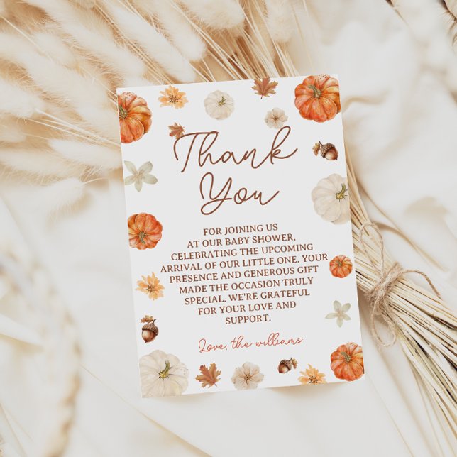 Carte De Remerciements Citrouille Floral Boho Baby shower d'automne (Créateur téléchargé)