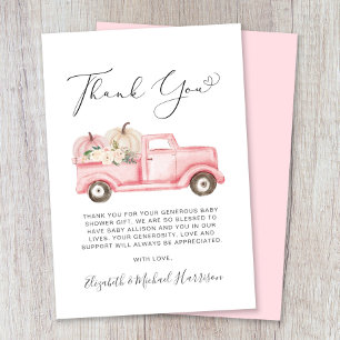 Carte De Remerciements Citrouille Floral Camion Aquarelle bébé fille douc