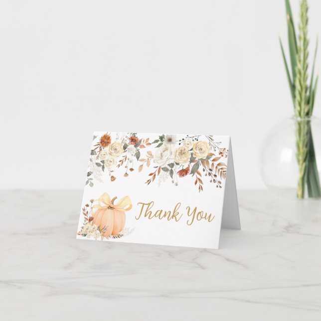 Carte De Remerciements Citrouille floral chute dans le Baby shower d'amou (Devant)