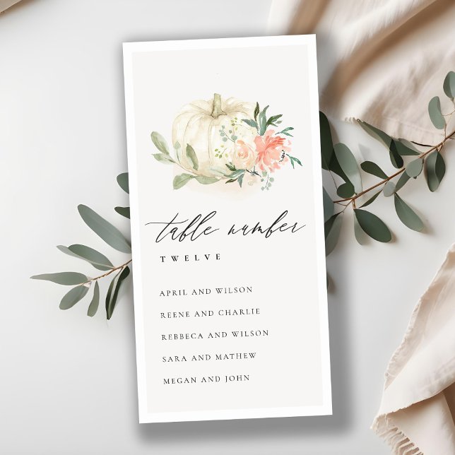 Carte De Remerciements Citrouille floral flou - Numéro de tableau (Créateur téléchargé)