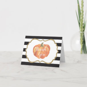 Carte De Remerciements Citrouille Orange Noire et Or Automne