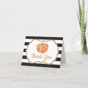 Carte De Remerciements Citrouille Orange Noire et Or Automne Remerciement