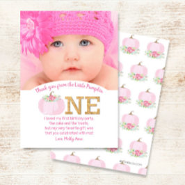 Carte De Remerciements Citrouille rose automne 1er anniversaire fille Mer
