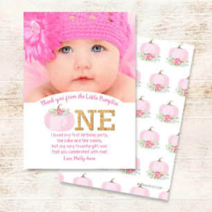 Carte De Remerciements Citrouille rose automne 1er anniversaire fille Mer