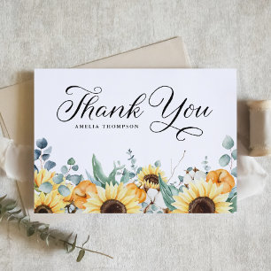 Carte De Remerciements Citrouille rustique et tournesols Baby shower d'au