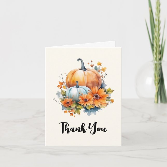 Carte De Remerciements Citrouilles d'automne avec Fleurs et Foliage (Devant)