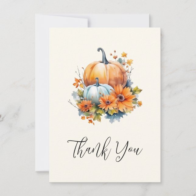 Carte De Remerciements Citrouilles d'automne avec Fleurs et Foliage (Devant)