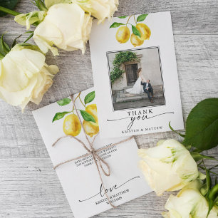 Carte De Remerciements Citrus d'aquarelle citron photo Mariage