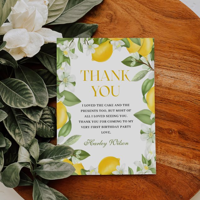 Carte De Remerciements Citrus de citron floral 1er anniversaire (Créateur téléchargé)