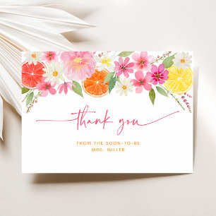 Carte De Remerciements Citrus Floral Citron Fête des mariées orange