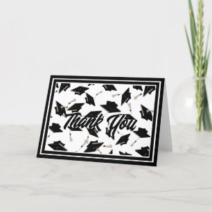 Carte De Remerciements Classe de 2024 Black and White Graduation Party