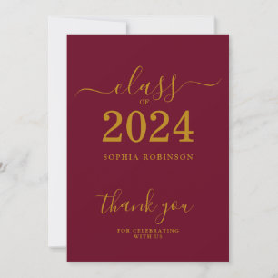 Carte De Remerciements Classe de 2024 Gold Maroon Graduation