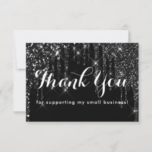 Carte De Remerciements Classe Glamour Gouttes de Paillettes Noires