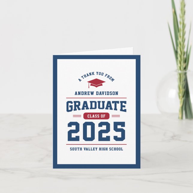 Carte De Remerciements Classe moderne bleu rouge de 2025 blanc (Devant)