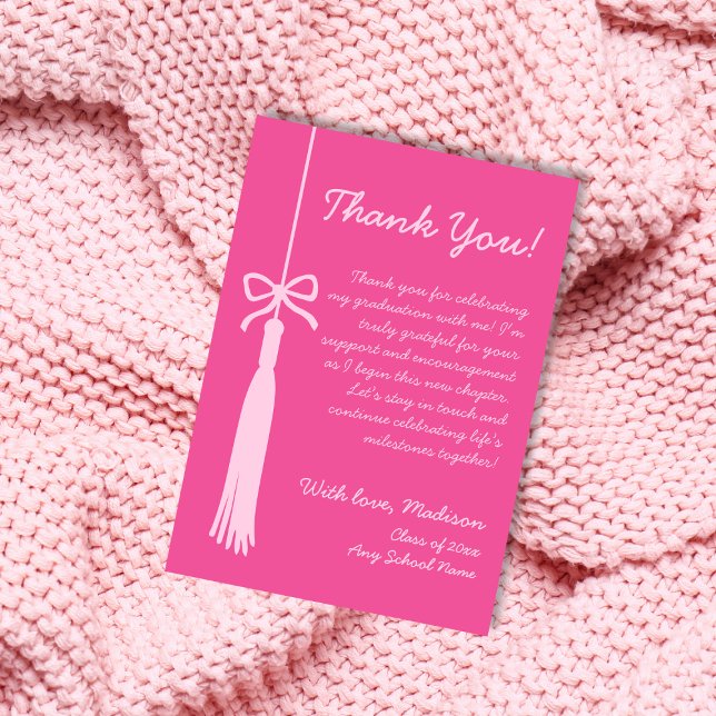 Carte De Remerciements Classe Tassel & Bow Rose De 2025 Graduation (Tassel & Bow Pink Class Of 2025 Graduation Thank You Card)