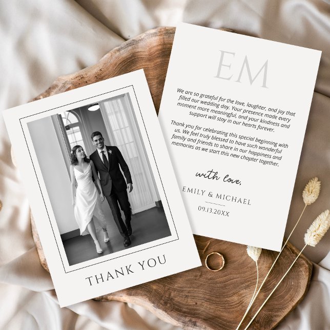 Carte De Remerciements Classic Black and White Wedding Photo Thank You (Créateur téléchargé)