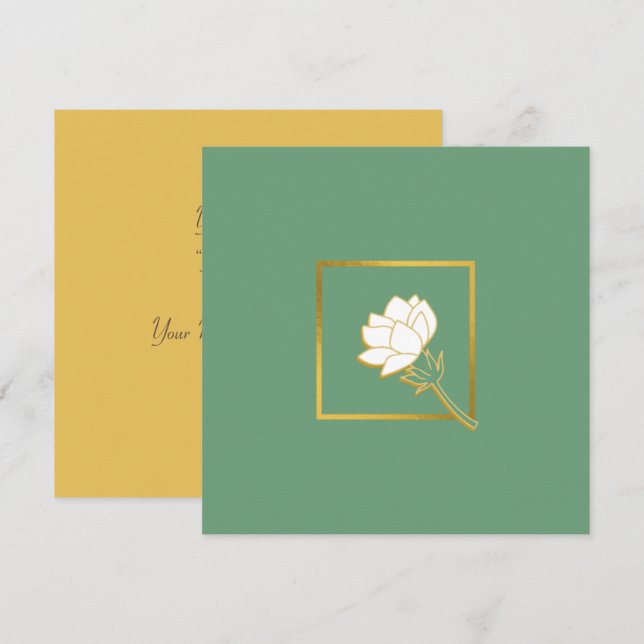 Carte De Remerciements Classic Blanc Or Flower Elegant Vert Backgaund (Devant / Derrière)