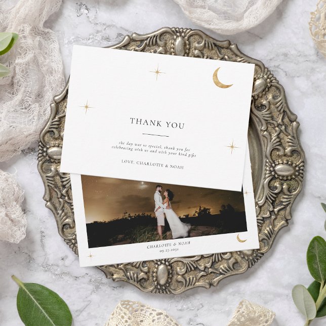 Carte De Remerciements Classic Celestial Gold Moon Stars Mariage photo (Créateur téléchargé)