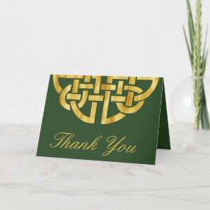 Carte De Remerciements Classic Celtic Knot Green & Gold Handfasting