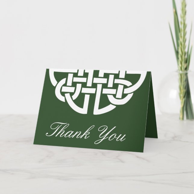 Carte De Remerciements Classic Celtic noeud vert & blanc à la main (Devant)