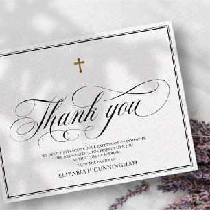 Carte De Remerciements Classic Cursive Script Calligraphy Cross Memorial
