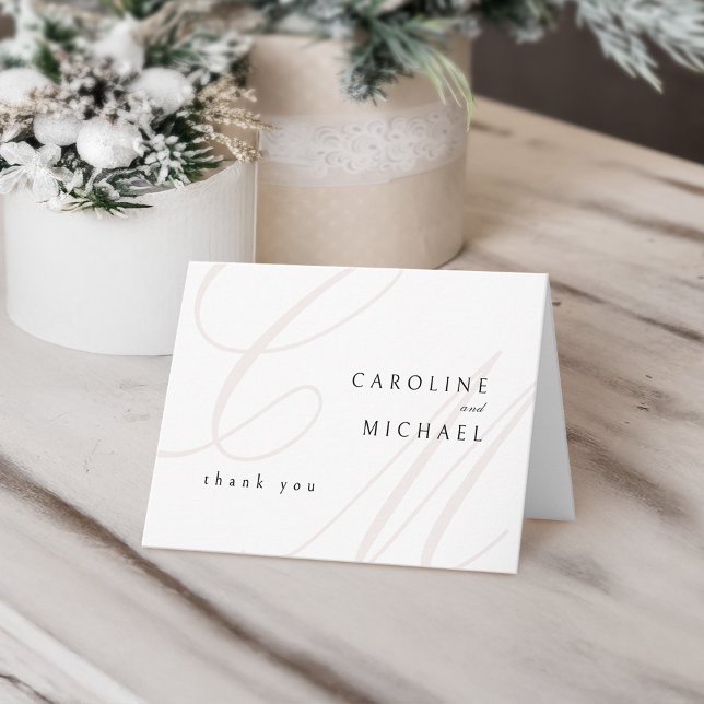 Carte De Remerciements Classic Elegance calligraphie monogramme mariage (Classic Elegance calligraphy monogram wedding Thank You Card)