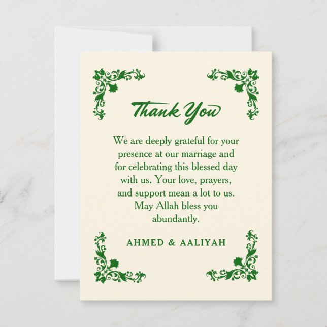Carte De Remerciements Classic Elegance Ivory & Emerald Floral Wedding (Devant)