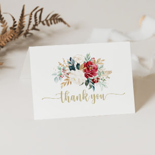 Carte De Remerciements Classic Gold Burgundy Blanc Floral Mariage plié