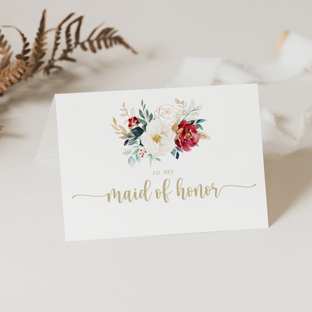 Carte De Remerciements Classic Gold Burgundy White Floral (Créateur téléchargé)