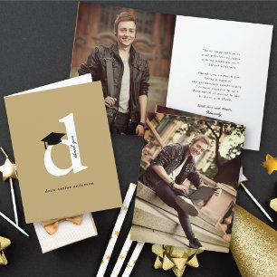 Carte De Remerciements Classic Monogramme D Graduation Cap Photo moderne