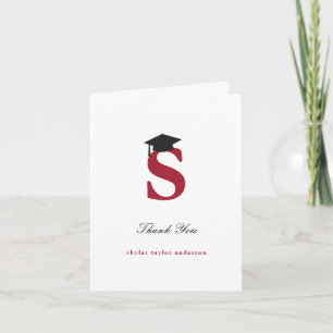 Carte De Remerciements Classic Monogramme S Graduation Cap Photo Moderne